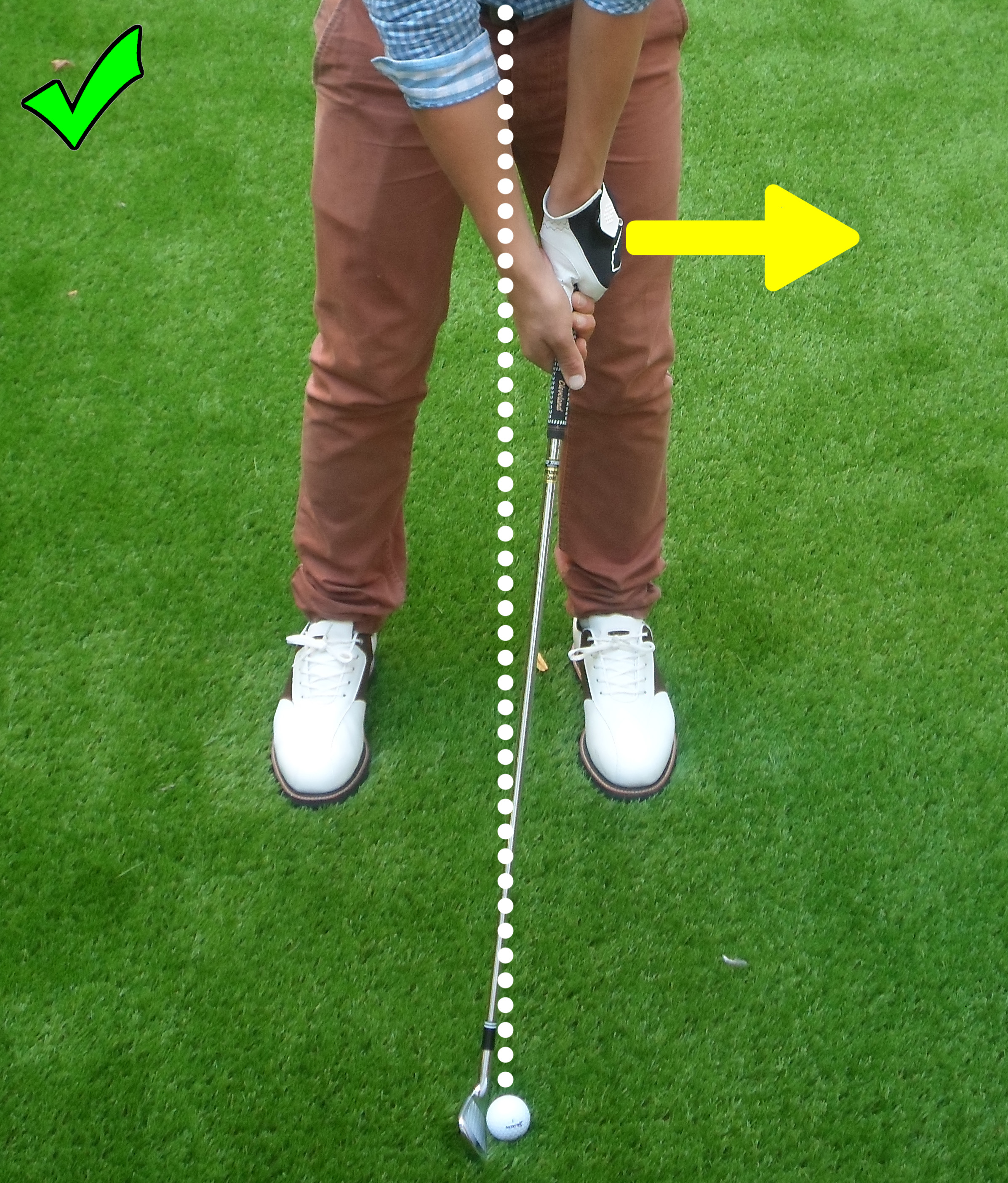 Fig.3 - Move the ball further back in your stance and push your hands and body weight forward (click to enlarge)