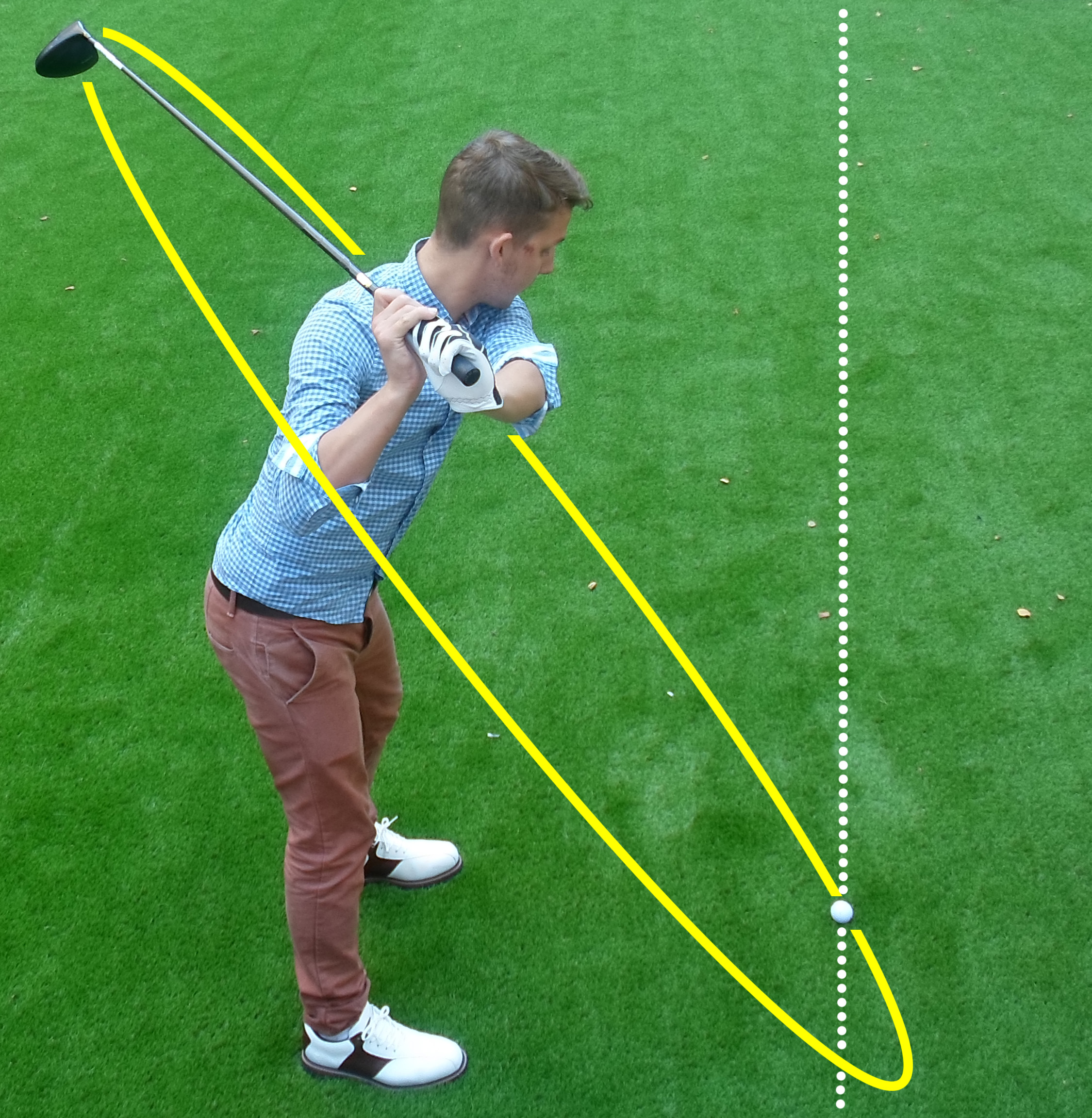 Fig.2 - To hit a fade your swing path should travel from outside the target line then hit across the ball (click to enlarge)