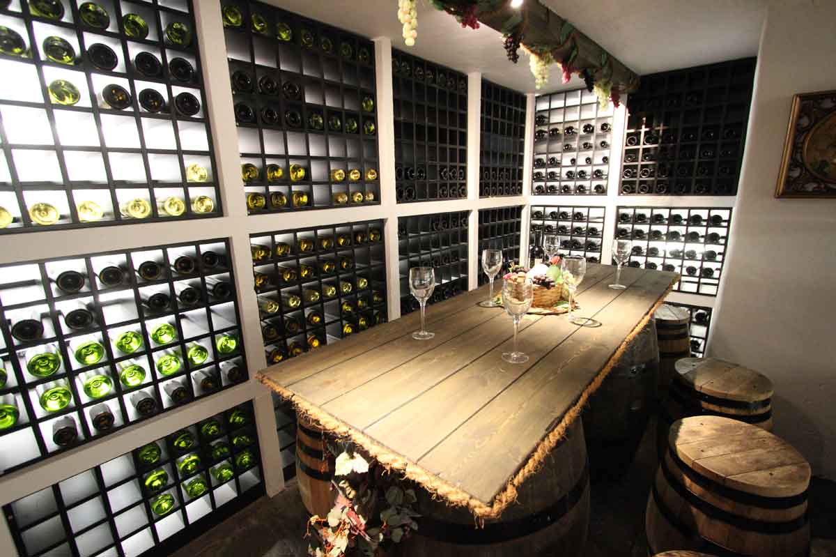 An extensive wine cellar