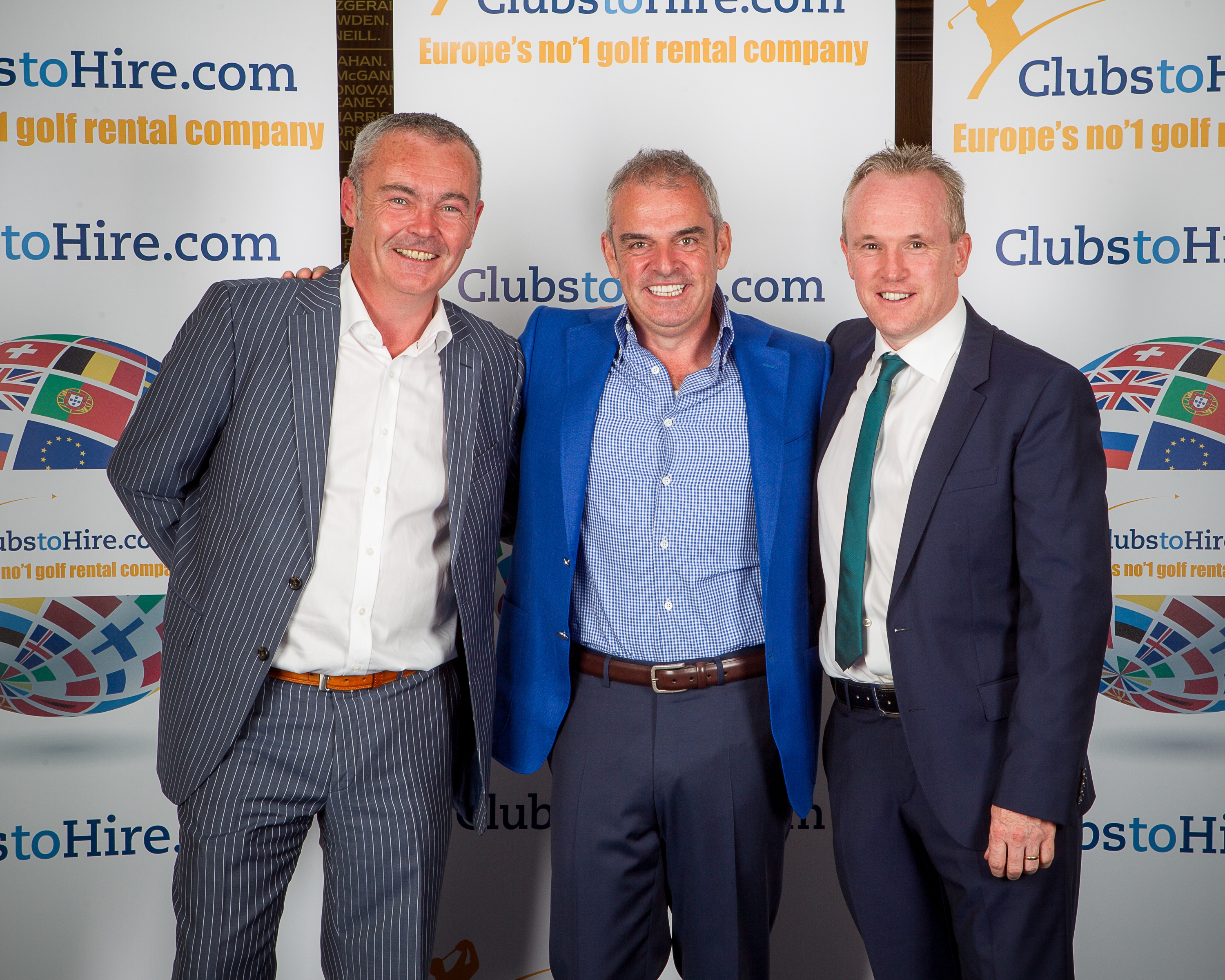 McGinley (centre) with ClubstoHire.com founders McKernan (left) and Judge 