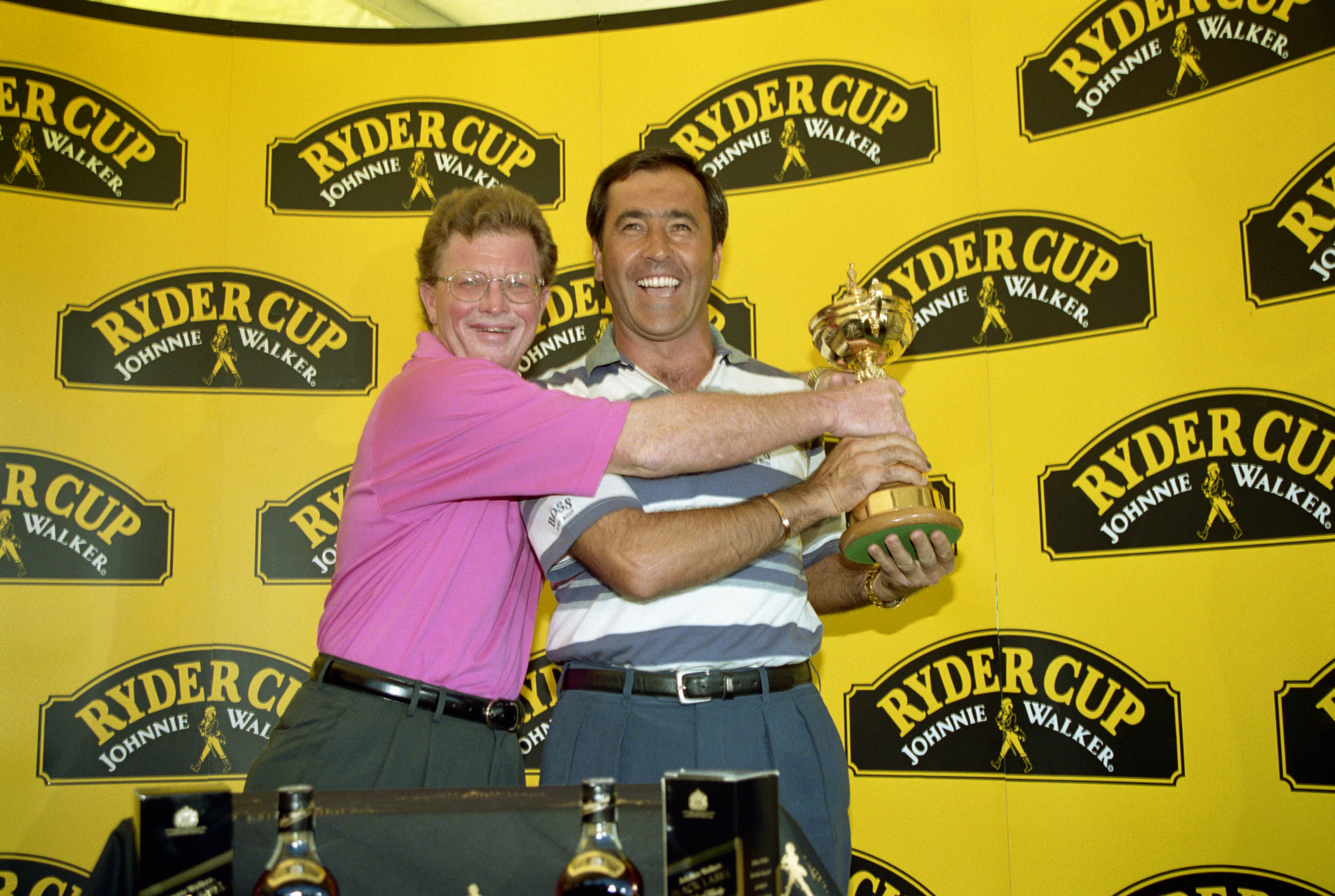 Tom Kite attempts to take the Ryder Cup trophy from Seve Ballesteros (Photo: Getty Images)