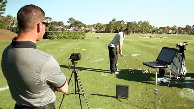 Justin Rose using TrackMan with coach Sean Foley