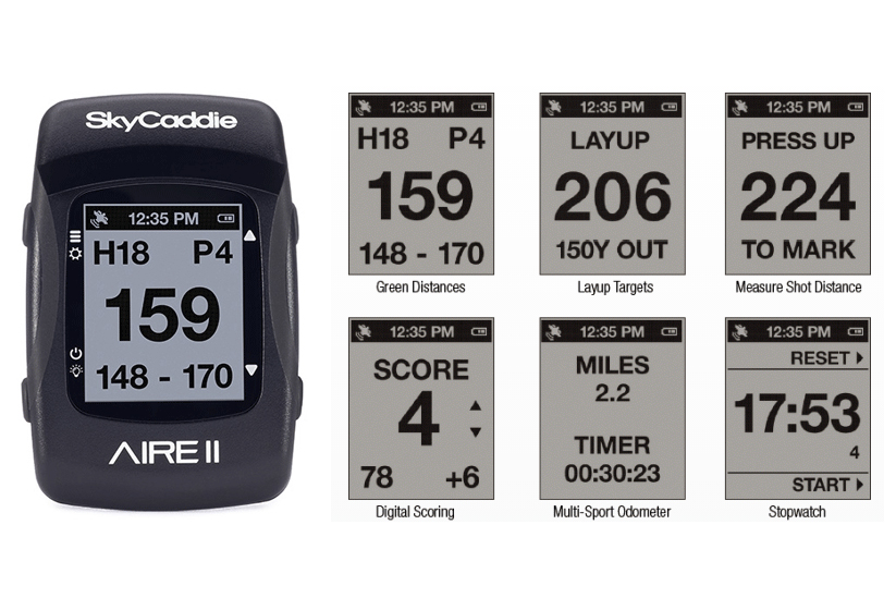 The SkyCaddie Aire II features multiple screens