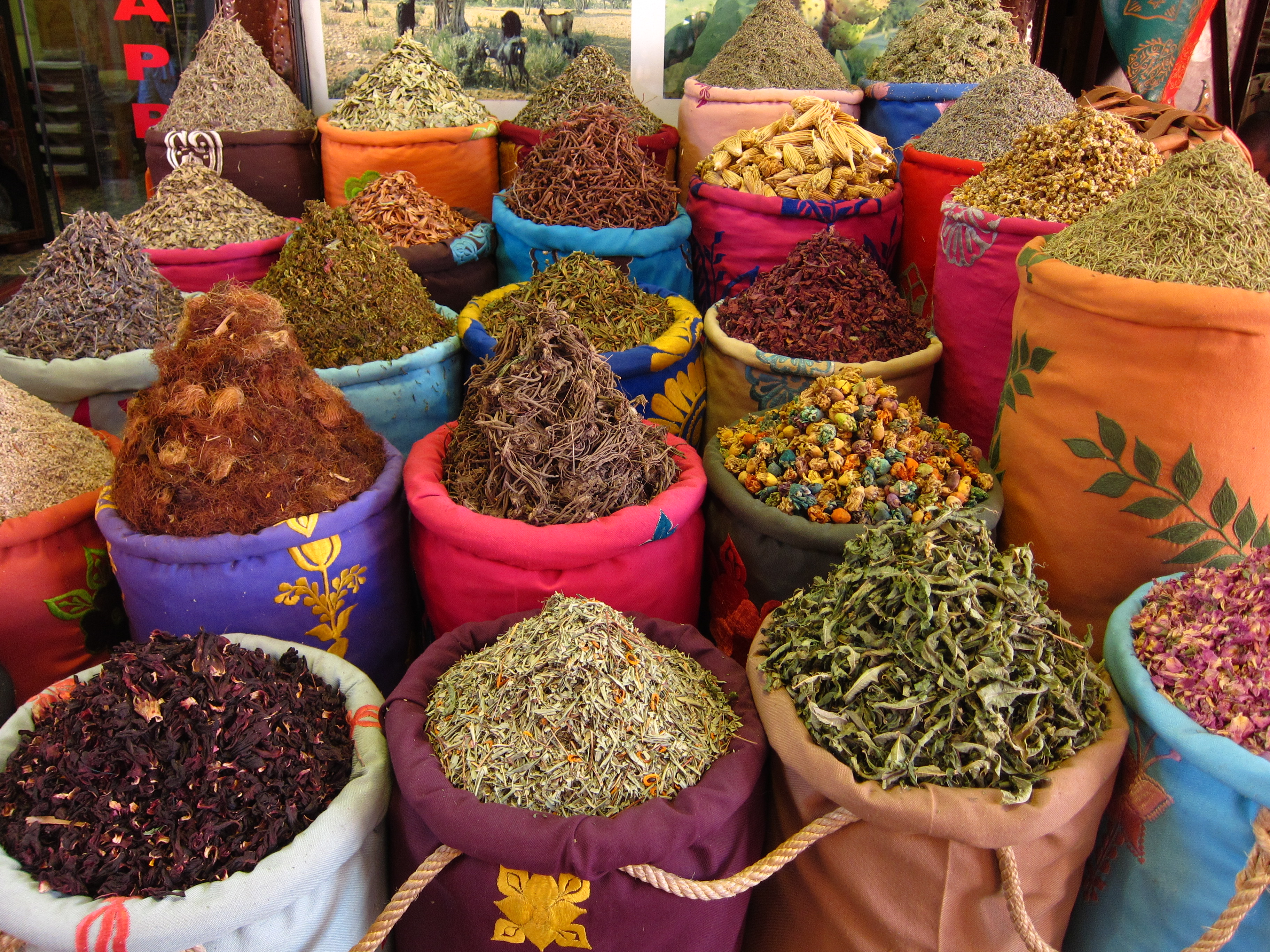Wander the souks and you will find myriad herbs and spices for healing and cooking 