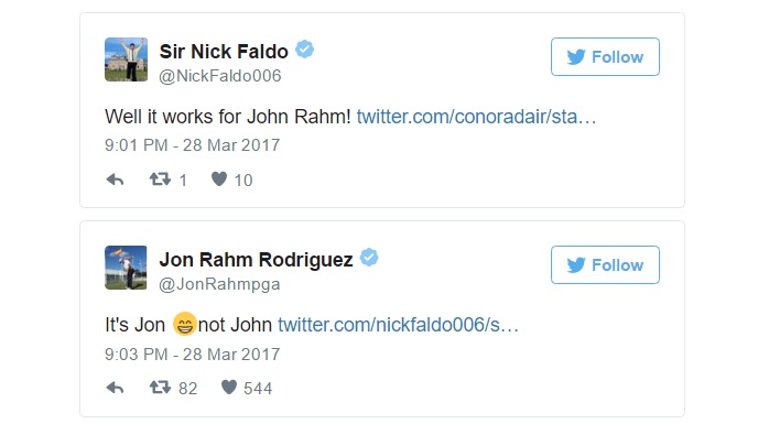 Faldo and Rahm exchange tweets, now challenge each other at Masters!
