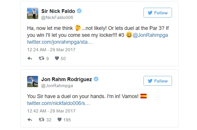 Faldo and Rahm exchange tweets, now challenge each other at Masters!