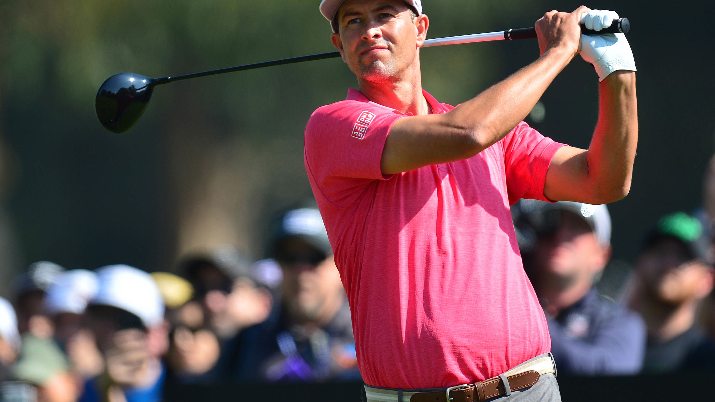 Adam Scott nearly wipes out the group in front with his driver!