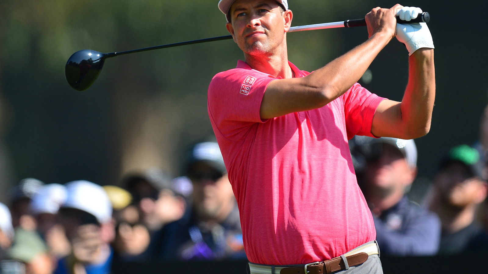 Adam Scott nearly wipes out the group in front with his driver!