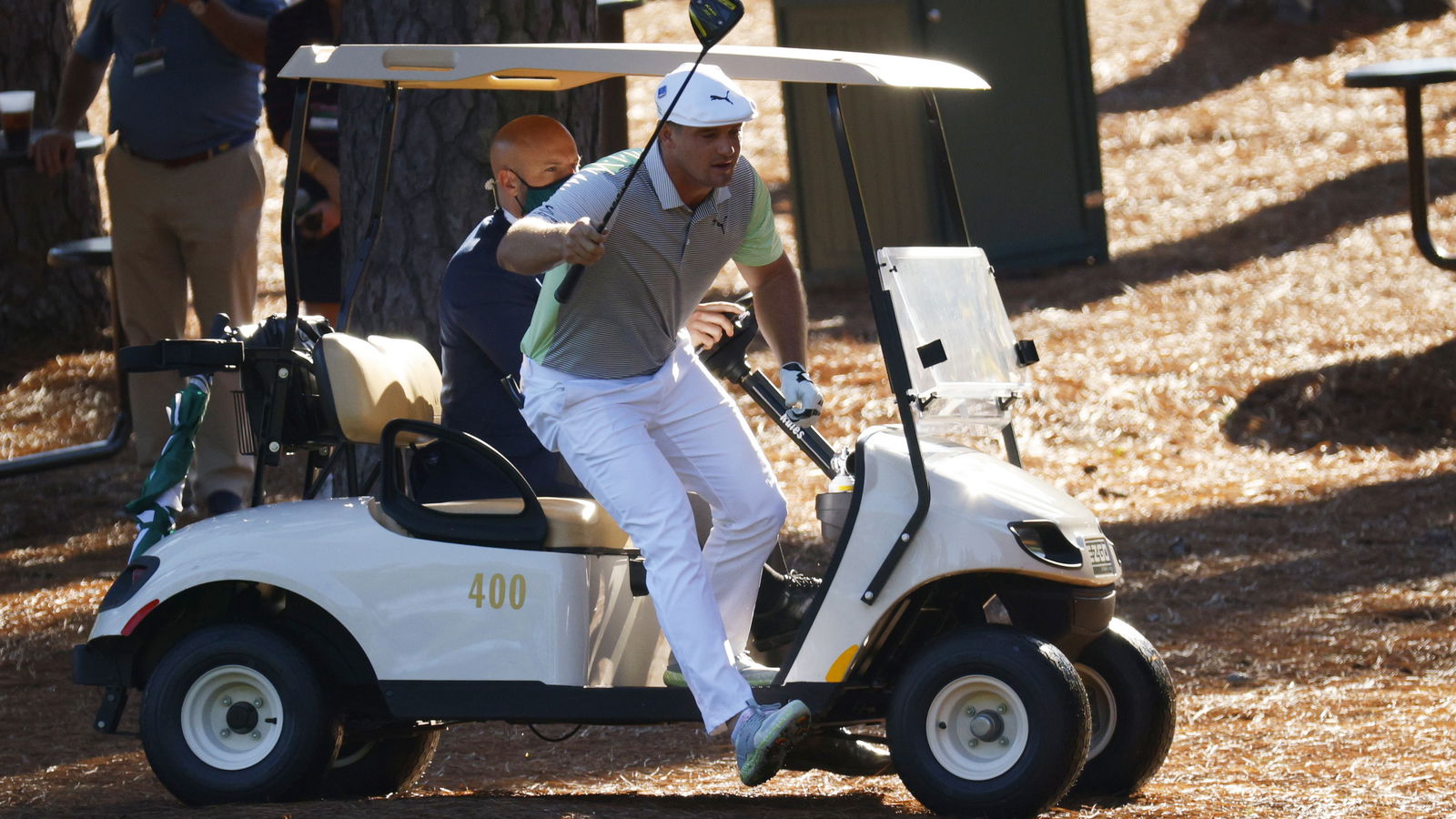 Bryson DeChambeau drives short of green but LOSES HIS BALL!