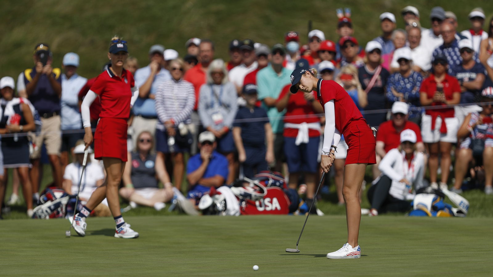 Europe lead Solheim Cup amid RULES CONTROVERSY in Nelly Korda match
