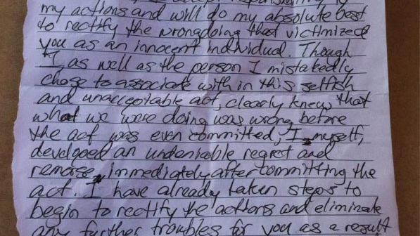 Golf thief's letter of apology