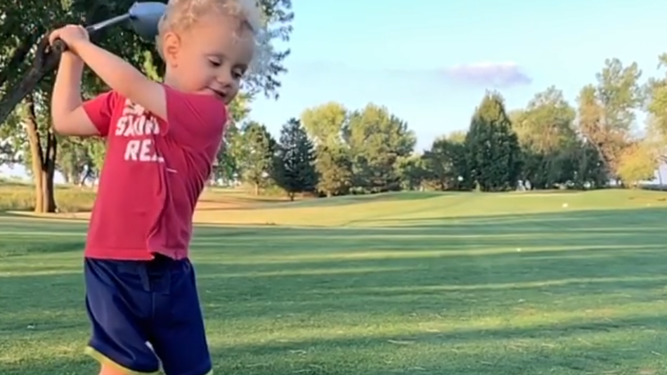 Little kid attempts epic John Daly drive, ends up on the floor!