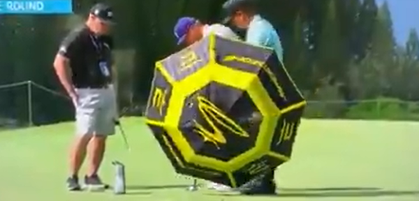 Social media reacts to Bryson DeChambeau putting in front of an UMBRELLA!