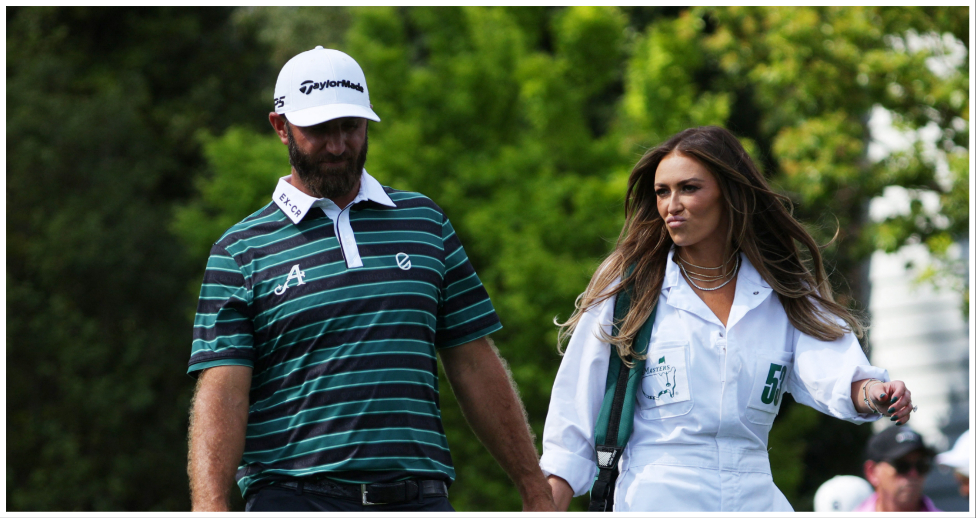 Paulina Gretzky becomes world's sexiest caddy in revealing Masters 2023  jumpsuit as she carries Dustin Johnson's clubs