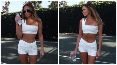 PHWOAR ACES! Paulina Gretzky on court as Dustin Johnson heads to LIV Golf Tulsa