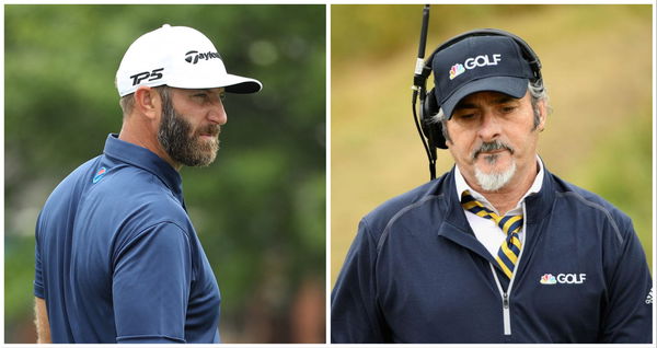 WATCH: David Feherty cracks joke after Dustin Johnson hits brutal hosel rocket!