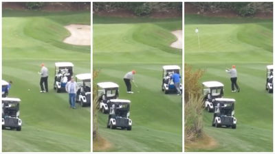 WATCH: Golf fans react as Donald Trump SHANKS wedge shot!
