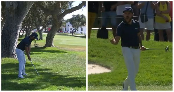 Pro hits second shot 37 yards BACKWARDS, saves par, then gives it large! 