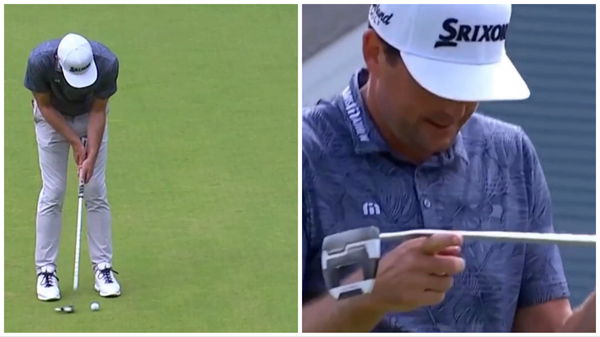 WATCH: Keegan Bradley has unique method of handing putter back to caddie