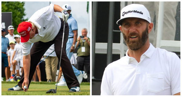 Dustin Johnson reacts after Donald Trump rocks up late to LIV Golf tee time