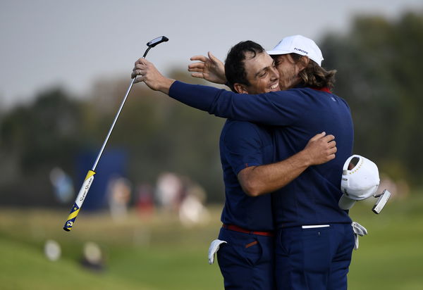 Patrick Reed shushes the European fans; mocked by Edoardo Molinari