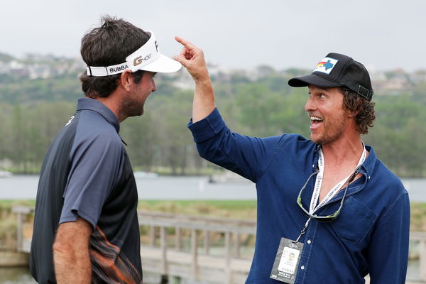 Bubba Watson greeted by Matthew McConaughey during WGC final