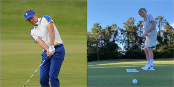 Ian Poulter's son Josh completes putting drill then CELEBRATES like his old man