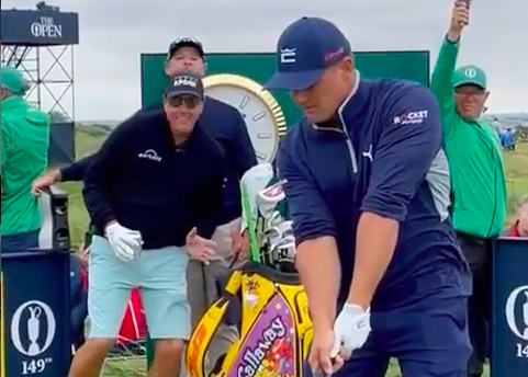 Golf fans react as Phil Mickelson DANCES behind Bryson DeChambeau DRIVE!