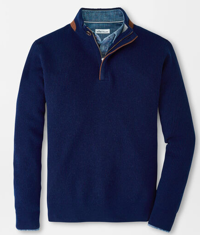 MERINO-CASHMERE SUEDE TRIM QUARTER-ZIP