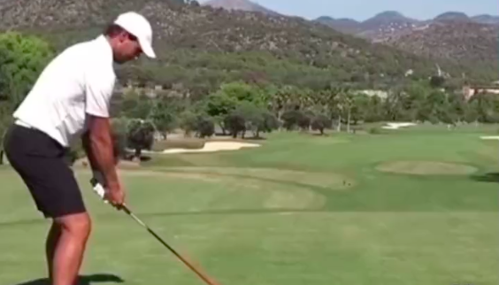 Legendary tennis player Rafael Nadal shows off UNORTHODOX golf swing!