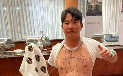 Hideki Matsuyama's caddie has body signed by US Presidents Cup caddies