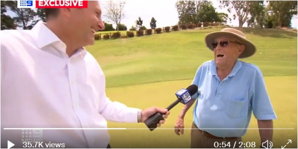 "F*** me": Golfer, 99, makes STUNNING hole-in-one two months shy of the big 100