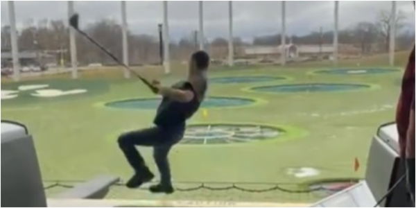 Topgolf user attempts HAPPY GILMORE but does a 360 into the nets