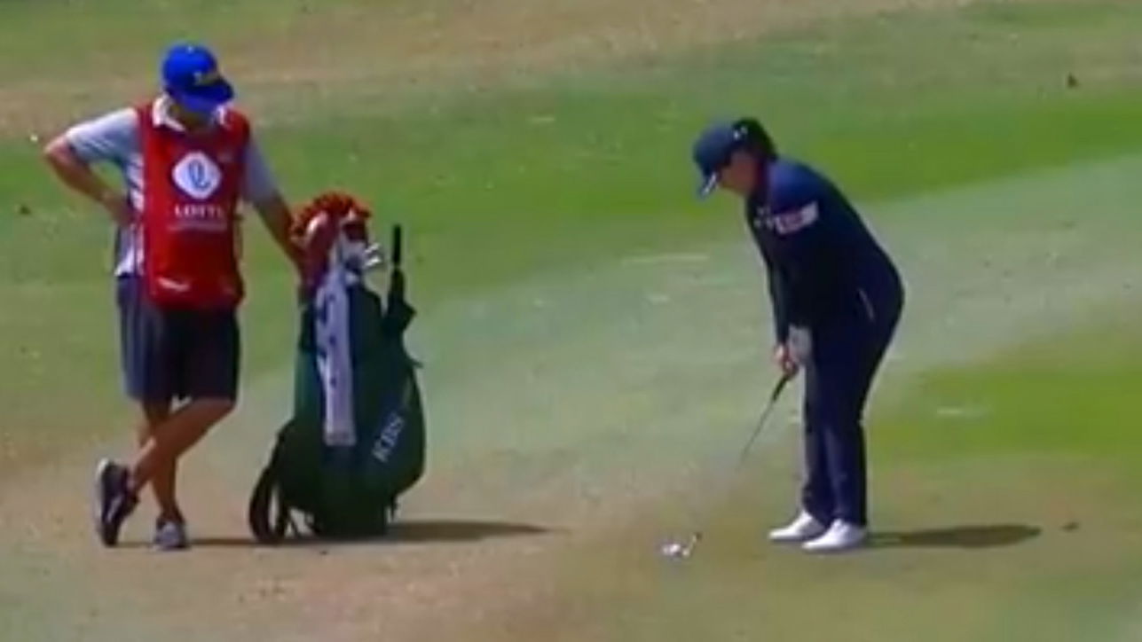 WATCH: Ball richochets off playing partner's ball; goes in for EAGLE!