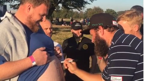 Beef signs golf fan's belly during British Masters Pro-Am at Walton Heath