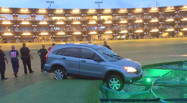 Suspect arrested after driving stolen car onto Topgolf range