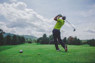 The correct penalty when a golfer tees off ahead of the tee markers?