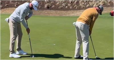 WATCH: Adam Scott brings out beige jumper again, swaps putters with DJ