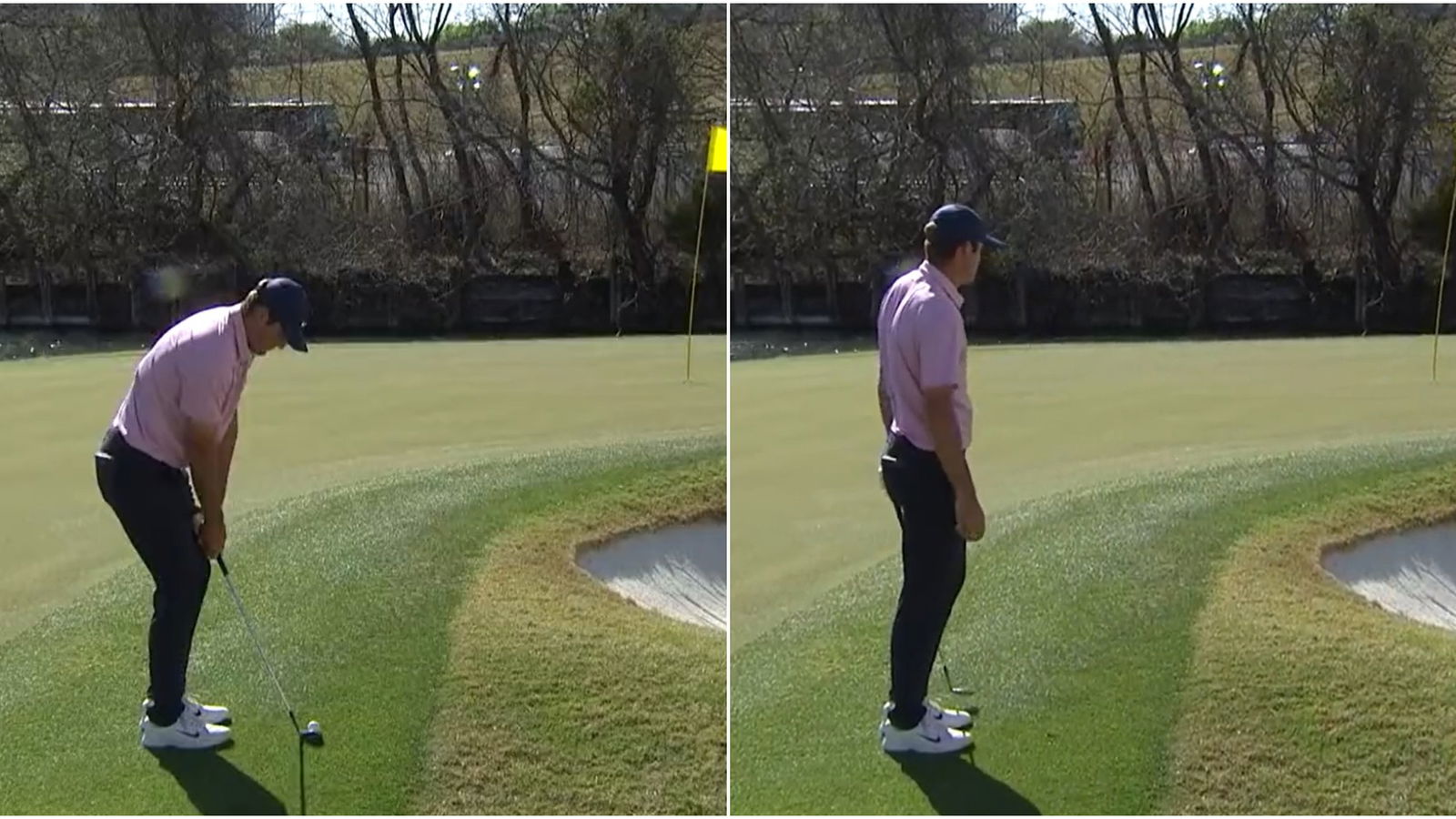 WATCH: Scottie Scheffler misses spot, chips into the bunker, then holes out!