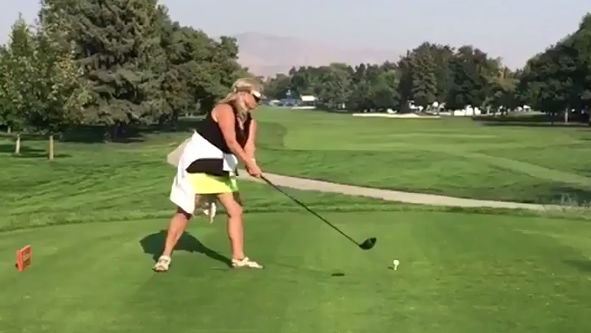 WATCH: The most bizarre ladies golf swing you'll ever see!
