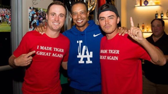 Thomas and Fowler wear 'I made Tiger great again' T-shirts