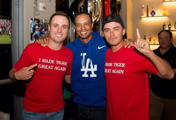 Thomas and Fowler wear 'I made Tiger great again' T-shirts 