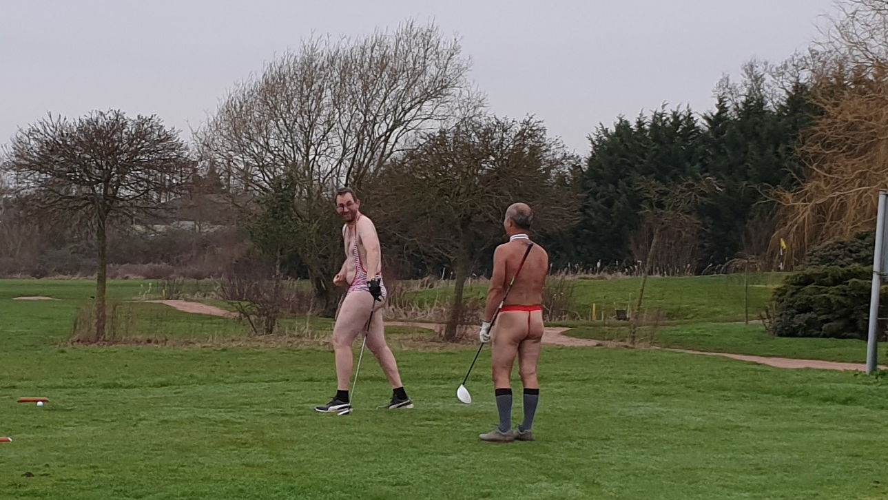 Golfers tackle the Mankini Golf Challenge for Prostate Cancer at Bird Hills Golf Centre