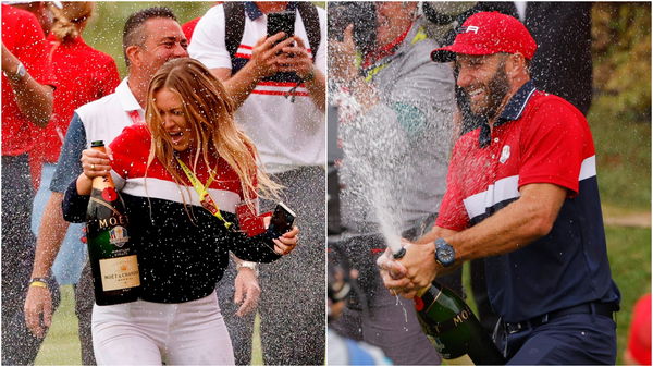 Paulina Gretzky celebrates as Dustin Johnson makes RYDER CUP HISTORY!