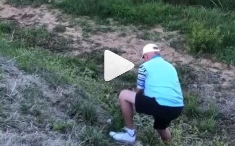 Golfer plays awesome recovery shot, then falls face down a cliff!