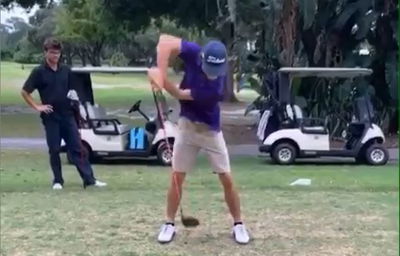 Crazy REVERSE golf swing causes social media meltdown