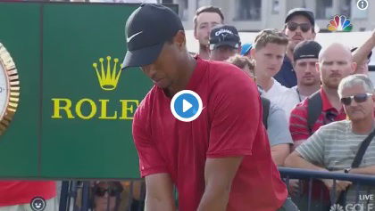 Tiger Woods flips after fan yells out during 18th tee shot at The Open