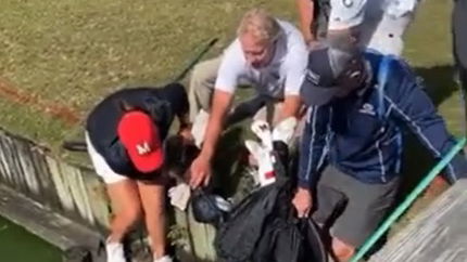 Golf trolley ends up in the WATER during collegiate tournament