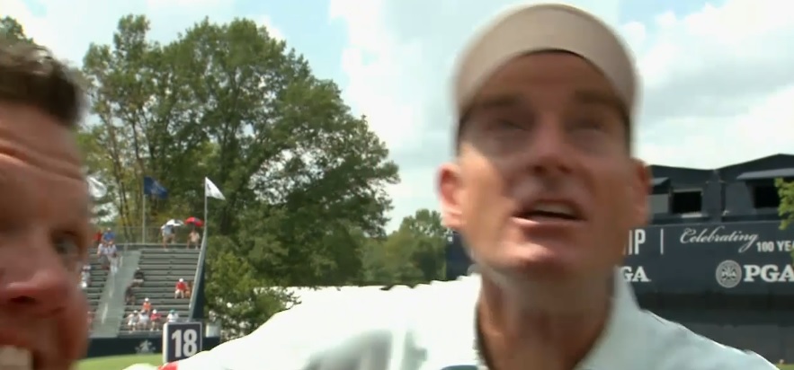 WATCH: Fans fall as fence collapses during Jim Furyk interview at PGA!