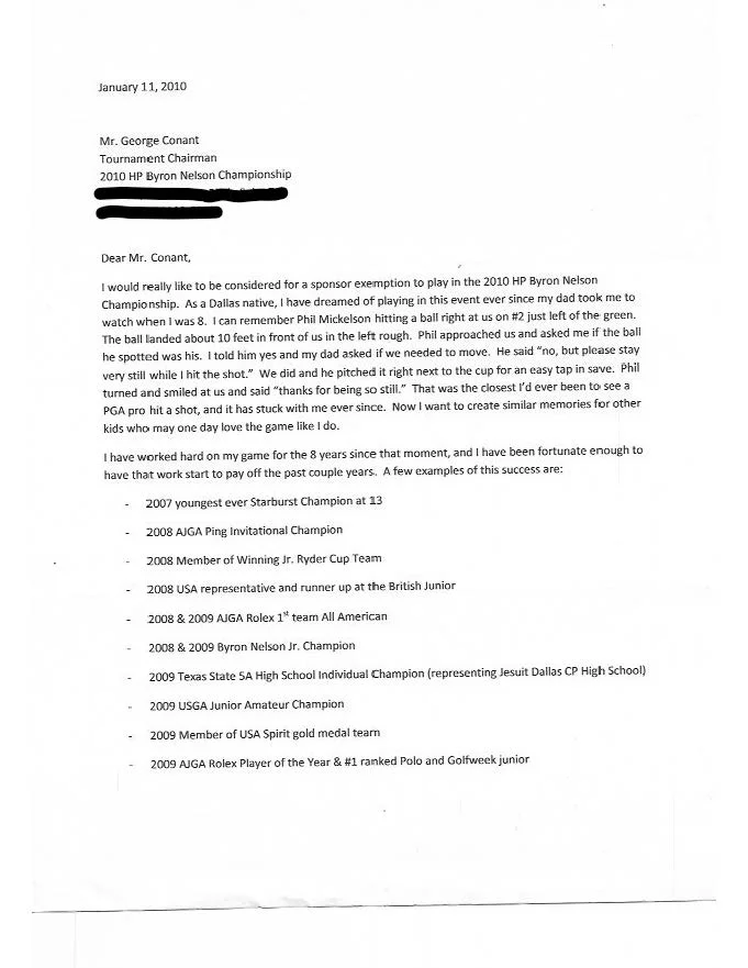 Jordan Spieth's letter aged 16 for a sponsor invite to Byron Nelson, REVEALED...